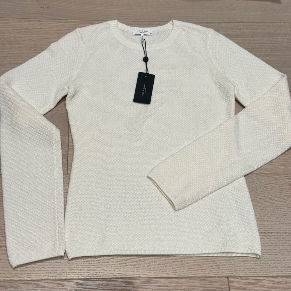Cream Textured Long Sleeve Sweater